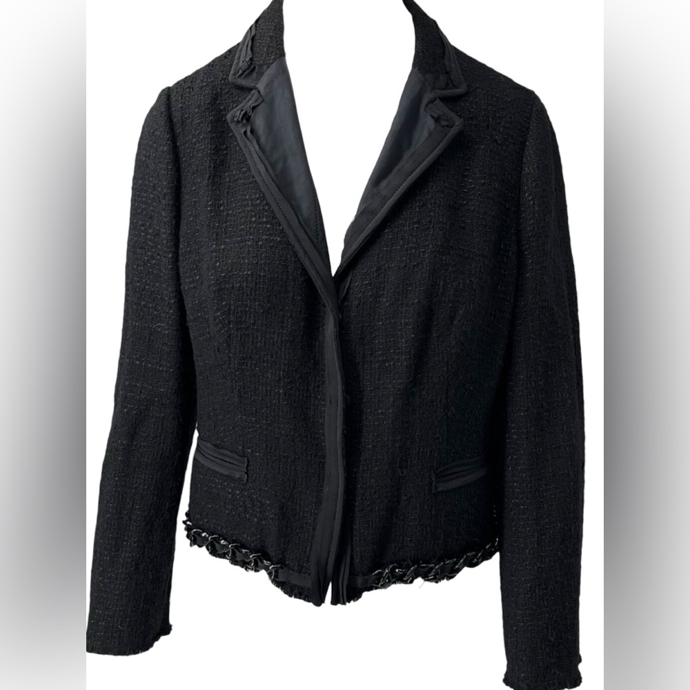 Prada - Black Tweed Chain Embellished Jacket Sz 42 - Picture 1 of 16